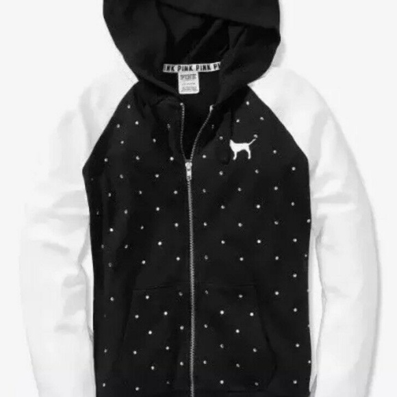 VS Pink XL M Hoodie Black White Bling Sweatshirt - Picture 7 of 8